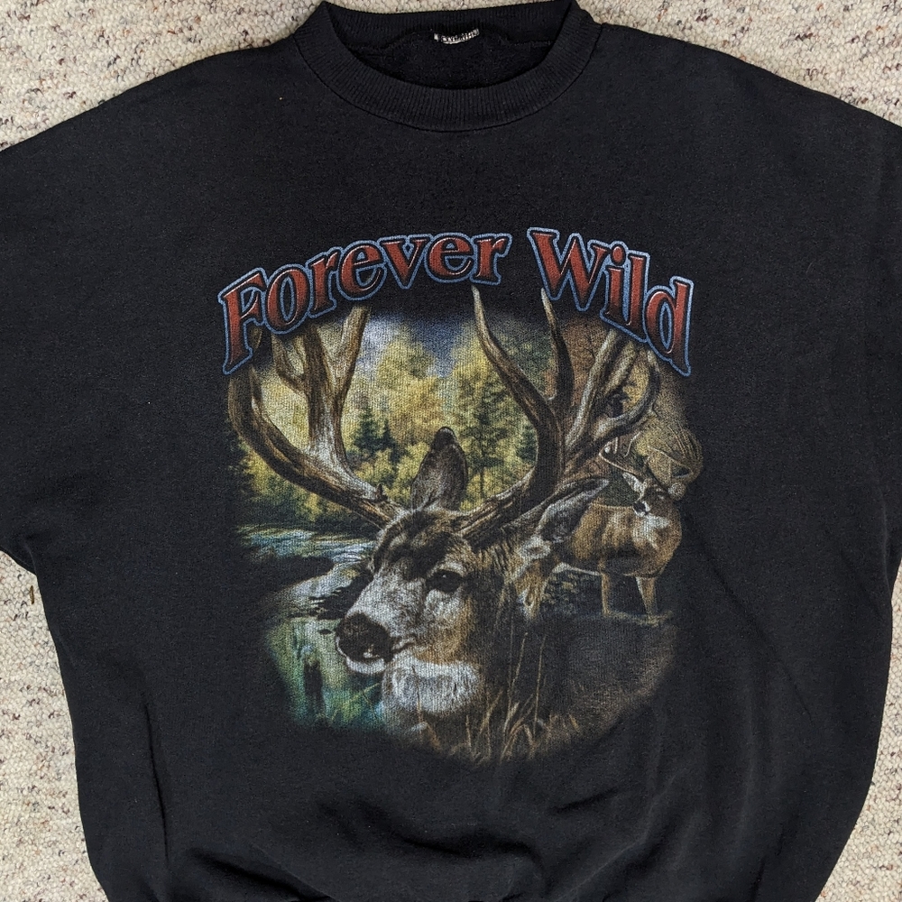 Forever Wild Vintage Crewneck Sweater black adult large wilderness deer 90's